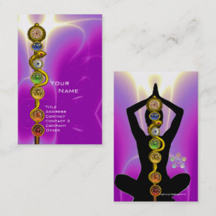 ROD OF ASCLEPIUS,7 CHAKRAS YOGA LOTUS POSE Pink Business Card