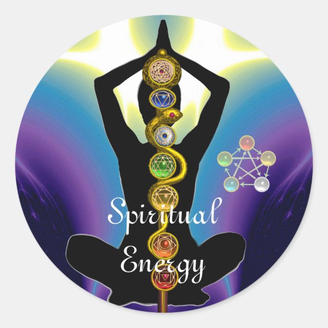 ROD OF ASCLEPIUS 7 CHAKRAS,YOGA LOTUS POSE Purple Classic Round Sticker (Front)