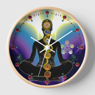 ROD OF ASCLEPIUS 7 CHAKRAS,YOGA LOTUS POSE Purple Clock