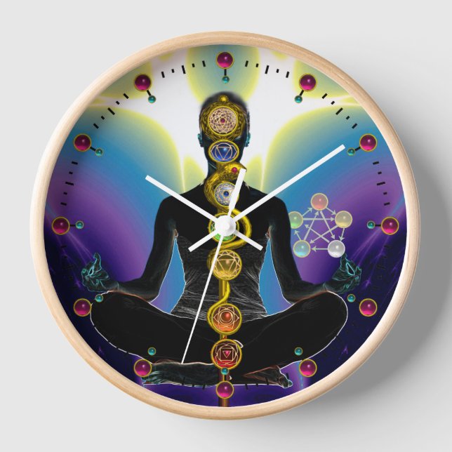 ROD OF ASCLEPIUS 7 CHAKRAS,YOGA LOTUS POSE Purple Clock (Front)