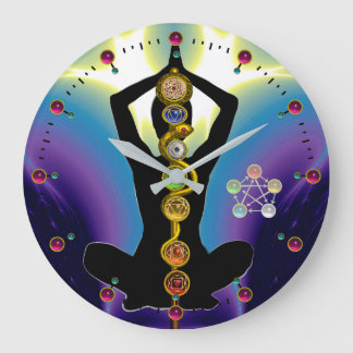 ROD OF ASCLEPIUS 7 CHAKRAS,YOGA LOTUS POSE Purple Large Clock