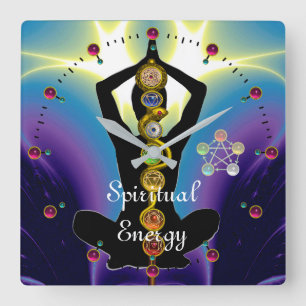 ROD OF ASCLEPIUS 7 CHAKRAS,YOGA LOTUS POSE Purple Square Wall Clock