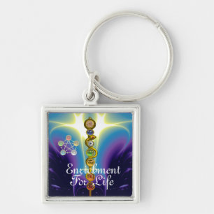 ROD OF ASCLEPIUS 7 CHAKRAS,YOGA ,SPIRITUAL ENERGY KEY RING