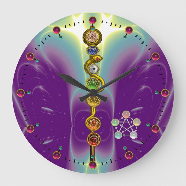 ROD OF ASCLEPIUS 7 CHAKRAS,YOGA ,SPIRITUAL ENERGY LARGE CLOCK (Front)