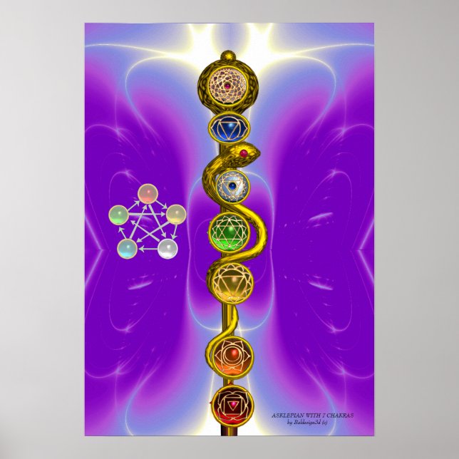 ROD OF ASCLEPIUS 7 CHAKRAS,YOGA ,SPIRITUAL ENERGY POSTER (Front)