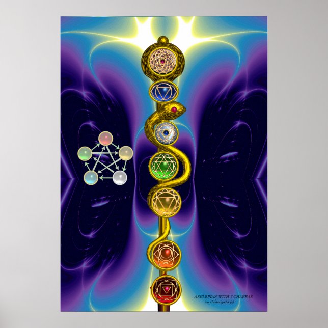 ROD OF ASCLEPIUS 7 CHAKRAS,YOGA ,SPIRITUAL ENERGY POSTER (Front)