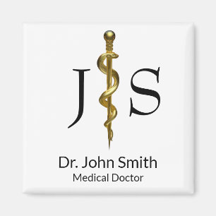 Rod of Asclepius Classy Medical Gold on White Magnet