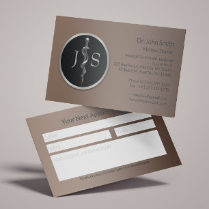 Rod of Asclepius Classy Noble Silver Medical Appointment Card