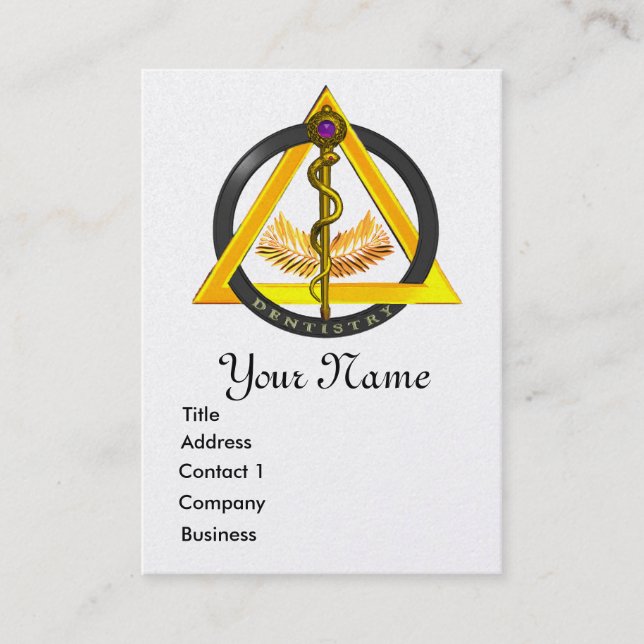 ROD OF ASCLEPIUS DENTIST DENTISTRY GOLD MONOGRAM BUSINESS CARD (Front)