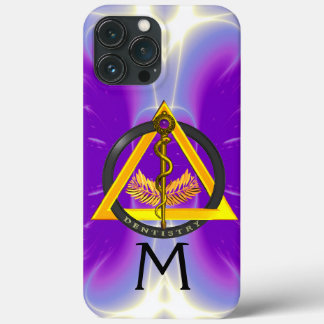 ROD OF ASCLEPIUS DENTIST DENTISTRY MONOGRAM,Purple iPhone 13 Pro Max Case