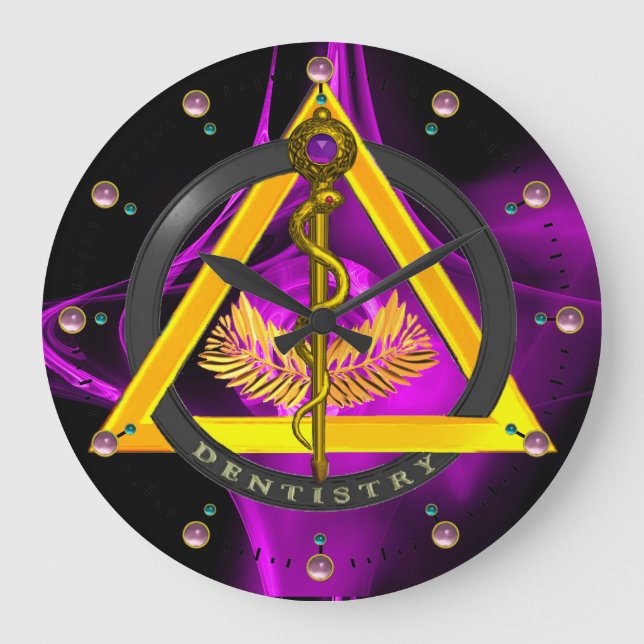 ROD OF ASCLEPIUS DENTIST DENTISTRY SYMBOL ,Lilac Large Clock (Front)