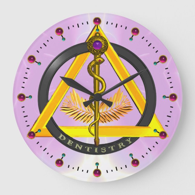 ROD OF ASCLEPIUS DENTIST DENTISTRY SYMBOL ,Lilac Large Clock (Front)