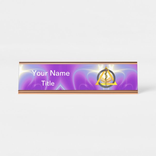 ROD OF ASCLEPIUS DENTIST DENTISTRY SYMBOL, Purple Desk Name Plate (Front)