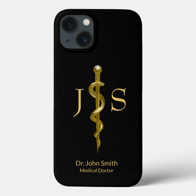 Rod of Asclepius Medical Classy Gold on Black Case-Mate iPhone Case (Back)