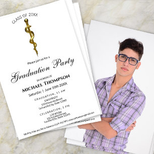 Rod of Asclepius Medical Gold Graduation   Photo Invitation