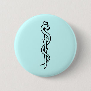 Rod of Asclepius [medical symbol] 6 Cm Round Badge