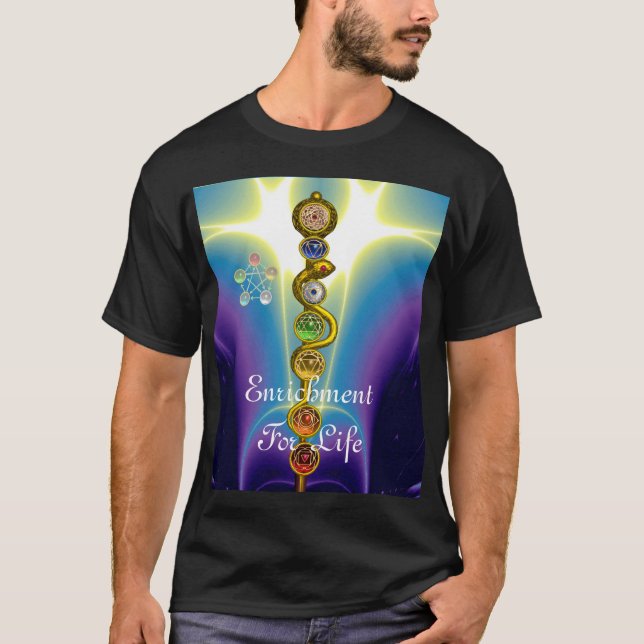 ROD OF ASCLEPIUS WITH 7 CHAKRAS ,SPIRITUAL ENERGY T-Shirt (Front)