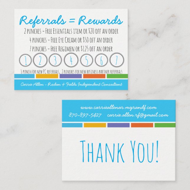 Rodan & Fields Referral Punch Caard Loyalty Card (Front/Back)