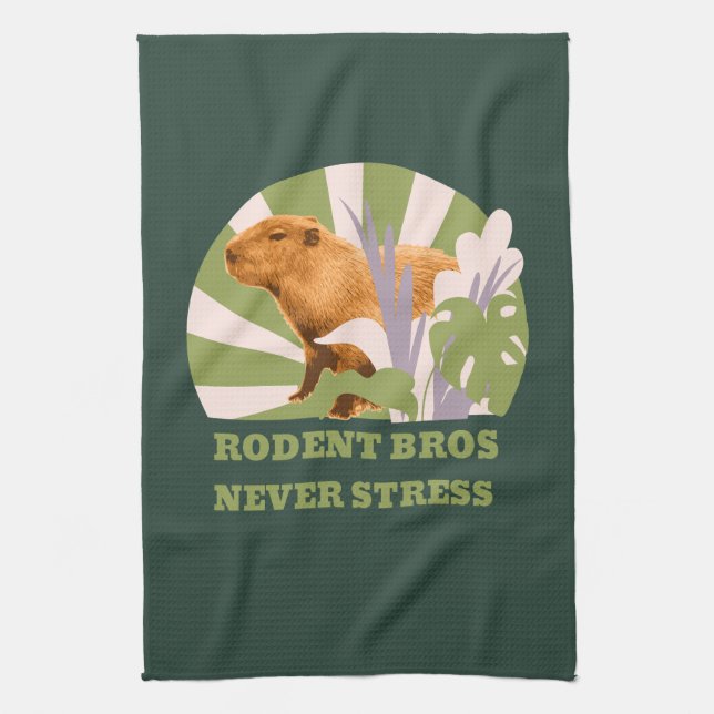 Rodent Bros Never Stress Capybara Tea Towel (Vertical)