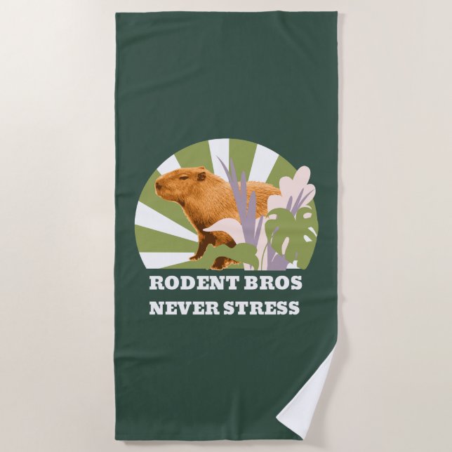 Rodent Bros Never Stress Funny Capybara Beach Towel (Front)