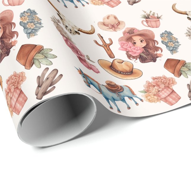 Rodeo Birthday theme Party Wildwest Western Wrapping Paper (Roll Corner)