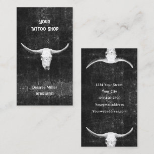 Rodeo Black White Western Tattoo Shop Bull Skull Business Card