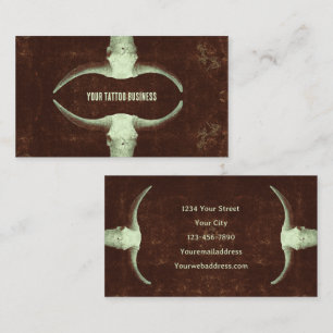 Rodeo Brown Rustic Western Tattoo Shop Bull Skull Business Card