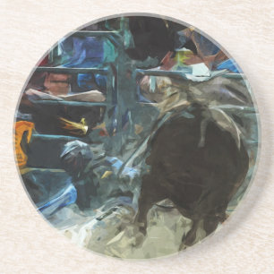 Rodeo Bull Ride Ending Abstract Impressionism Coaster