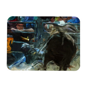 Rodeo Bull Ride Ending Abstract Impressionism Magnet