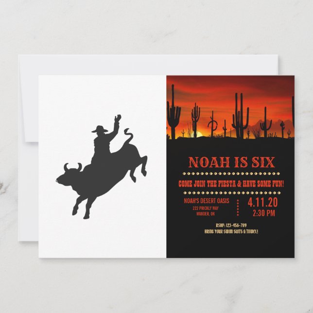 Rodeo Bull Ride silhouette Invitation (Front)