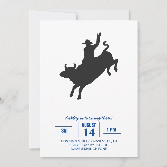Rodeo Bull Ride silhouette Invitation (Front)