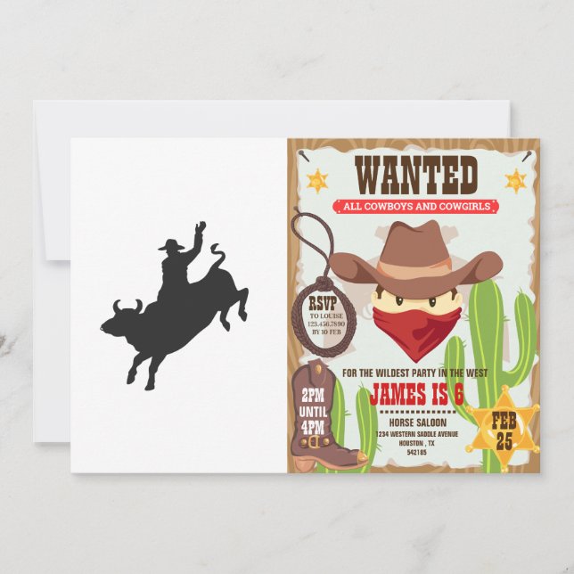 Rodeo Bull Ride silhouette Invitation (Front)