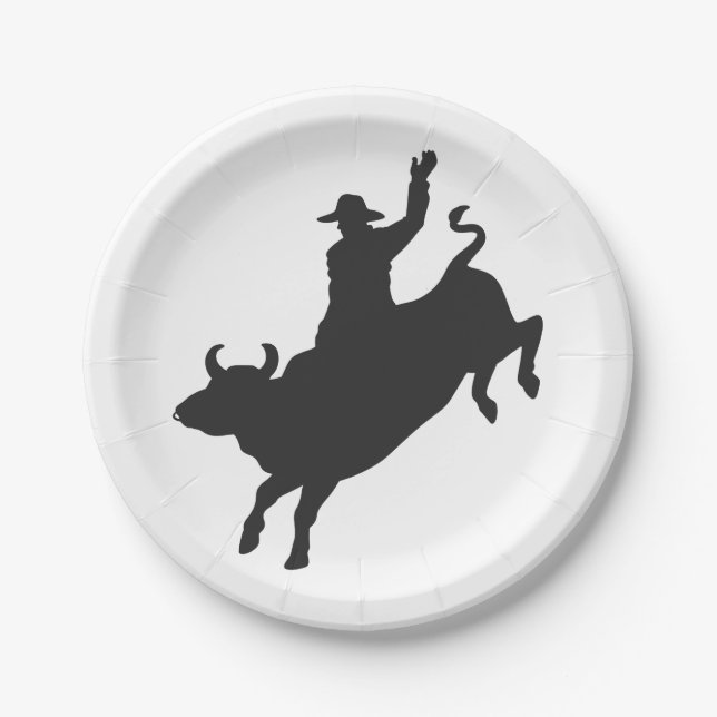 Rodeo Bull Ride silhouette Paper Plate (Front)
