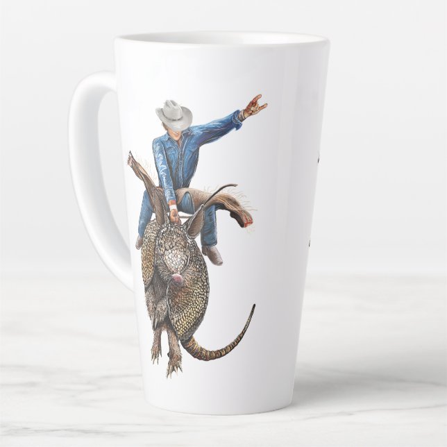 Rodeo Bull Rider Armadillo Broncodillo Latte Mug (Left Angle)
