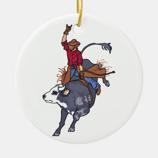Rodeo Bull Rider Ceramic Tree Decoration (Front)