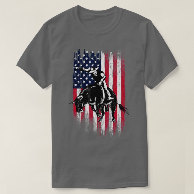 Rodeo Bull Rider Patriotic American Flag Cowboys T-Shirt (Design Front)