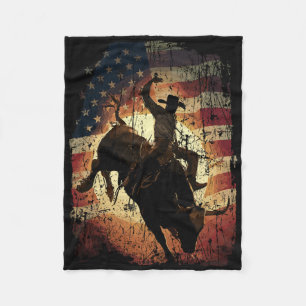 Rodeo Bull Rider Patriotic Cowboy Usa Flag  Fleece Blanket