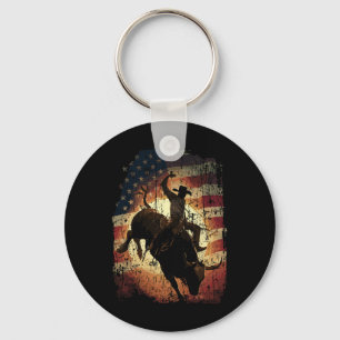 Rodeo Bull Rider Patriotic Cowboy Usa Flag Key Ring