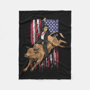 Rodeo Bull Rider Trump American Flag Cowboy Bull Fleece Blanket