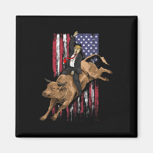Rodeo Bull Rider Trump American Flag Cowboy Bull Magnet