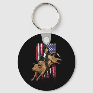 Rodeo Bull Rider Trump American Flag Cowboy Bull R Key Ring