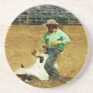 Rodeo Calf Roping Abstract Impressionism Coaster