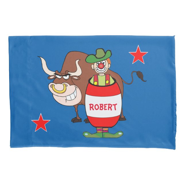 Rodeo Clown And Bull Personalise Pillow Case (Front)