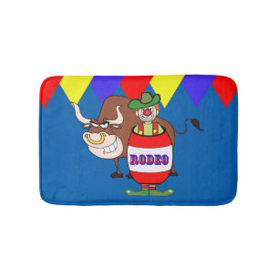 Rodeo Clown In Barrel And Bull Western Bath Decor Mat