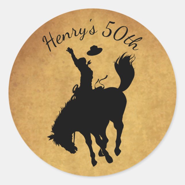Rodeo Cowboy 50th Birthday Classic Round Sticker (Front)