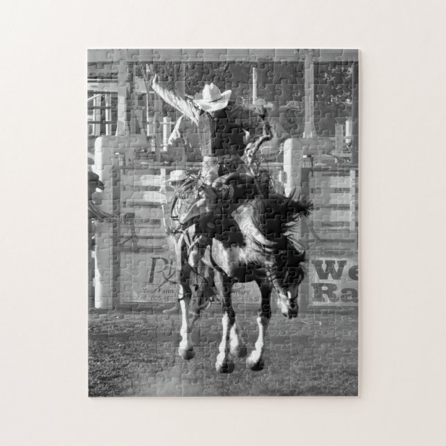 Rodeo Cowboy Bucking Horse 8 Seconds To Score Jigsaw Puzzle (Vertical)