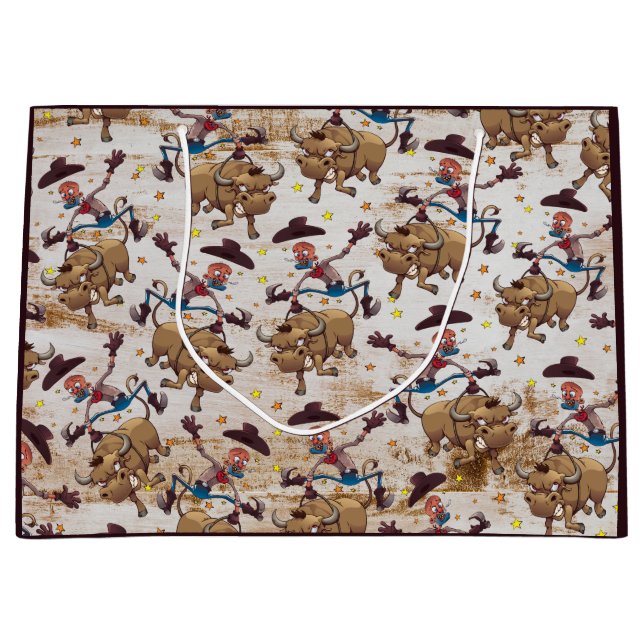 Rodeo Cowboy Bull Riding Country Western Large Gift Bag (Front)