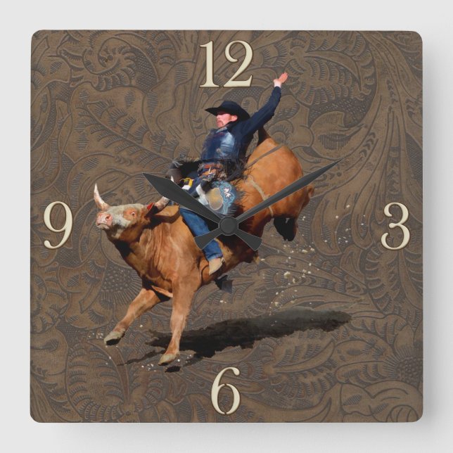 Rodeo Cowboy Bull-Riding Western Themed Clock (Front)