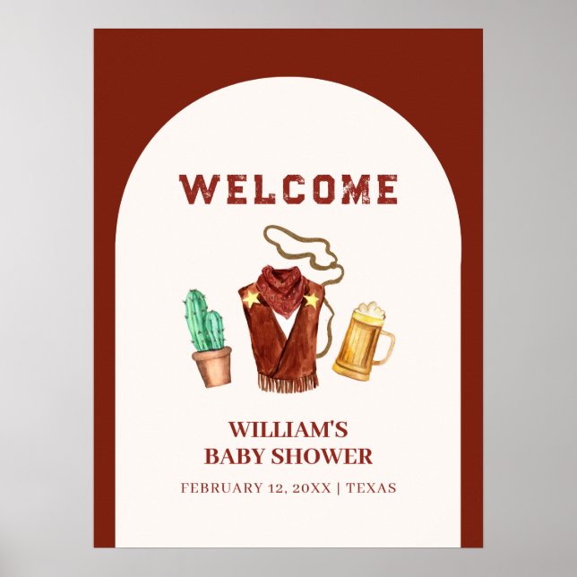 Rodeo Cowboy Cactus Beer Arch Baby Shower Welcome Poster (Front)