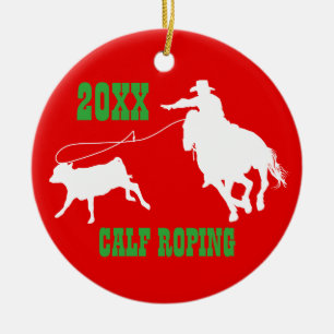 Rodeo Cowboy Calf Roping Christmas Ornament